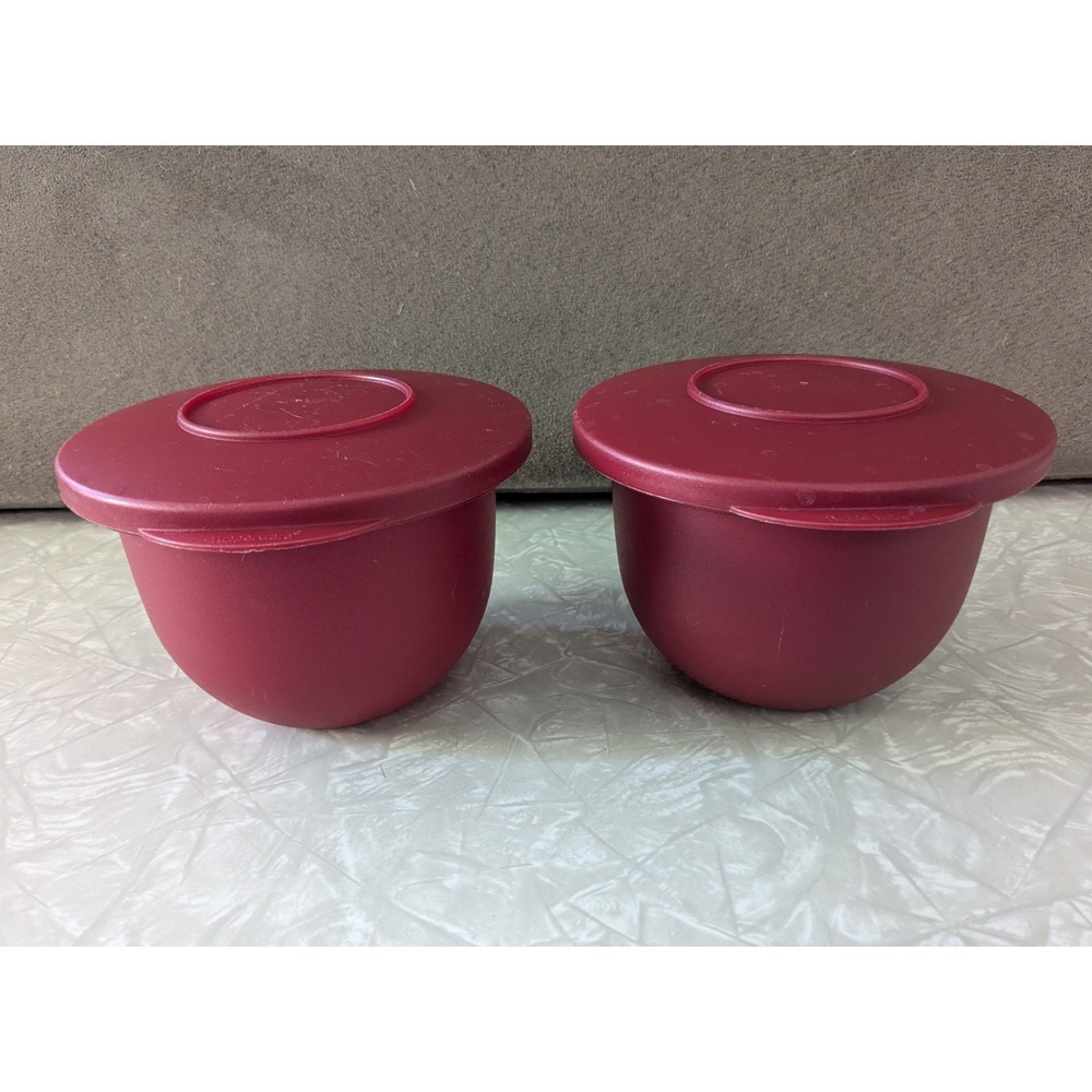 Tupperware 550ml Snack Cup Bowls with Lids Set of 2 Burgundy Red 3621B-5